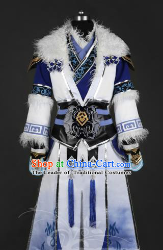 Chinese Ancient Nobility Childe Warrior White Costume Cosplay Swordsman Clothing for Men