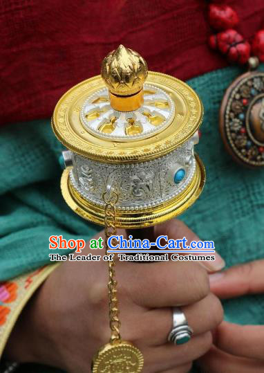 Chinese Zang Nationality Handmade Accessories Prayer Wheel Tibetan Minority Sutra-Canisters