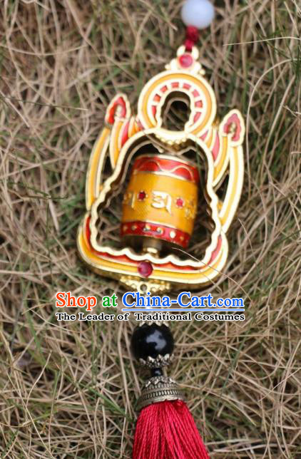 Chinese Zang Nationality Handmade Waist Accessories Red Prayer Wheel Tibetan Minority Sutra-Canisters