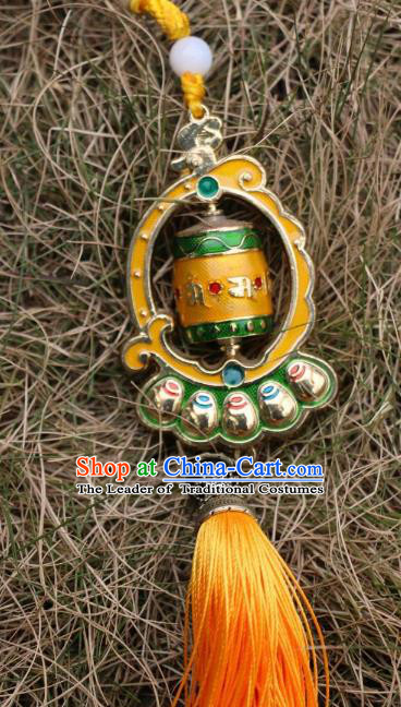 Chinese Zang Nationality Handmade Waist Accessories Prayer Wheel Tibetan Minority Sutra-Canisters