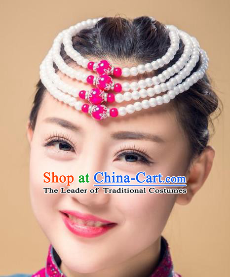 Chinese Traditional Folk Dance Hair Accessories, Mongolian Minority Bride Beads Hair Jewelry Dance Headband for Women