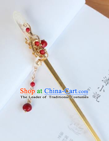 Chinese Ancient Handmade Hair Accessories Hanfu Jade Hairpins Tassel Hair Clips for Women