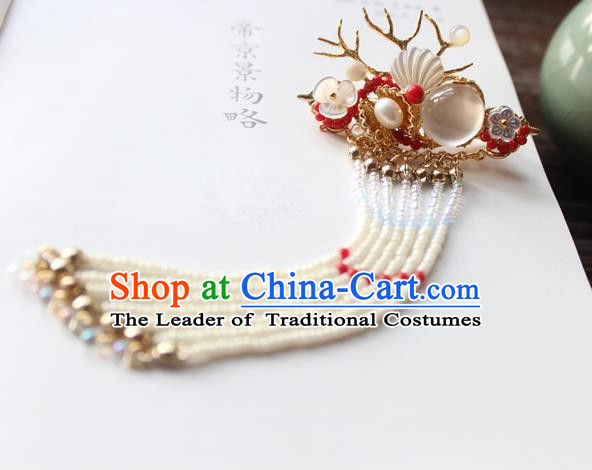 Chinese Ancient Handmade Tassel Dragon Horn Hair Claw Hair Accessories Hanfu Hairpins for Women