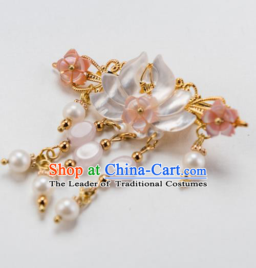 Chinese Ancient Handmade Hair Accessories Hanfu Shell Lotus Hair Stick for Women