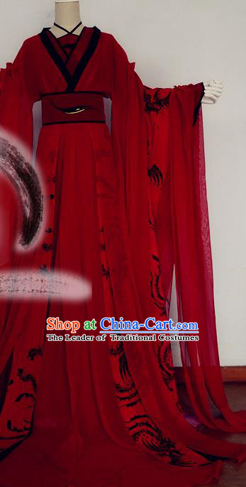 Chinese Han Dynasty Imperial Consort Red Hanfu Dress Ancient Fairy Traditional Costume for Women