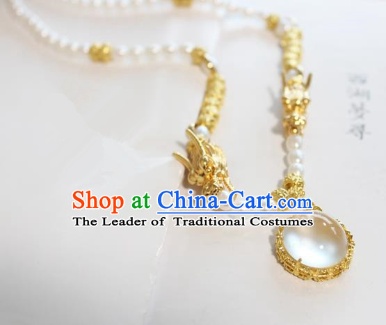 Chinese Ancient Handmade Dragon Necklace Accessories Hanfu Pearls Necklet for Women