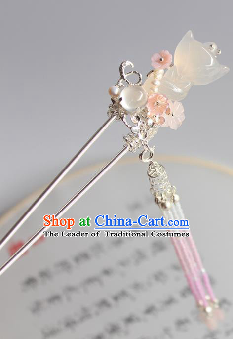 Chinese Ancient Handmade Palace Jade Fox Hair Clip Hair Accessories Hanfu Hairpins for Women