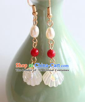 Chinese Ancient Handmade Earrings Accessories Hanfu Shell Pearl Eardrop for Women