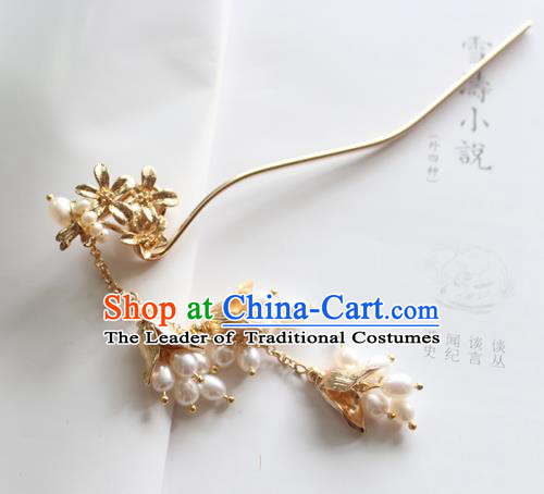 Chinese Ancient Handmade Palace Pearls Tassel Hair Clip Hair Accessories Hanfu Hairpins for Women