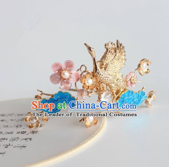 Chinese Ancient Handmade Crane Hair Clips Hair Accessories Hanfu Hairpins for Women