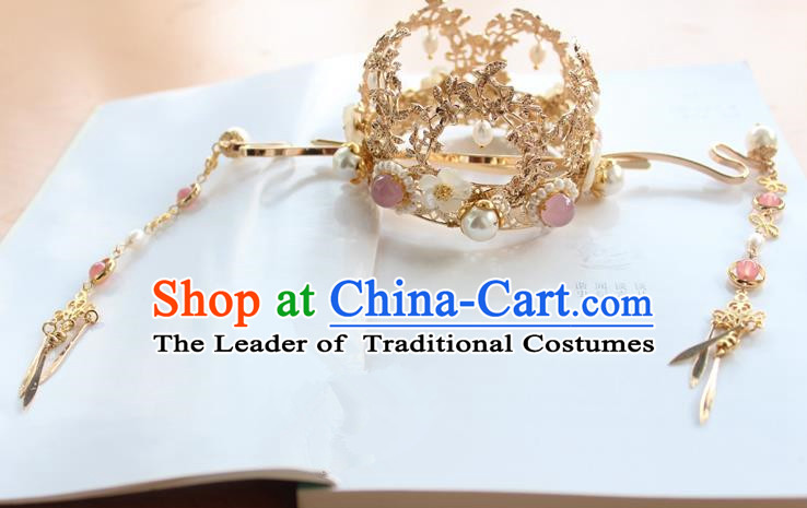 Chinese Ancient Handmade Phoenix Coronet Hair Accessories Hanfu Tassel Hairpins for Women