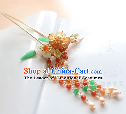 Chinese Ancient Handmade Step Shake Hair Accessories Hanfu Tassel Hairpins for Women