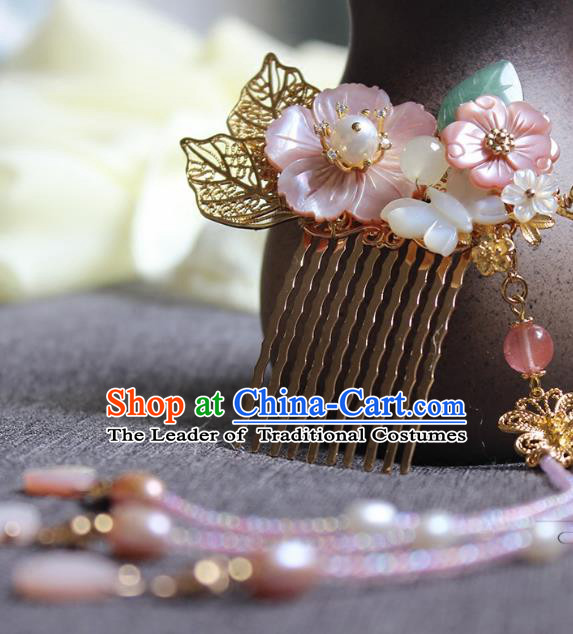 Chinese Ancient Handmade Tassel Hair Comb Classical Hair Accessories Hanfu Hairpins for Women