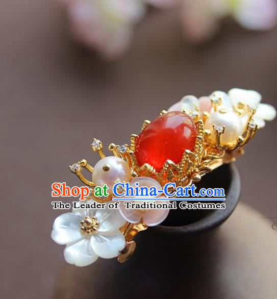 Chinese Ancient Handmade Classical Red Agate Hair Claw Hair Accessories Hanfu Hairpins for Women