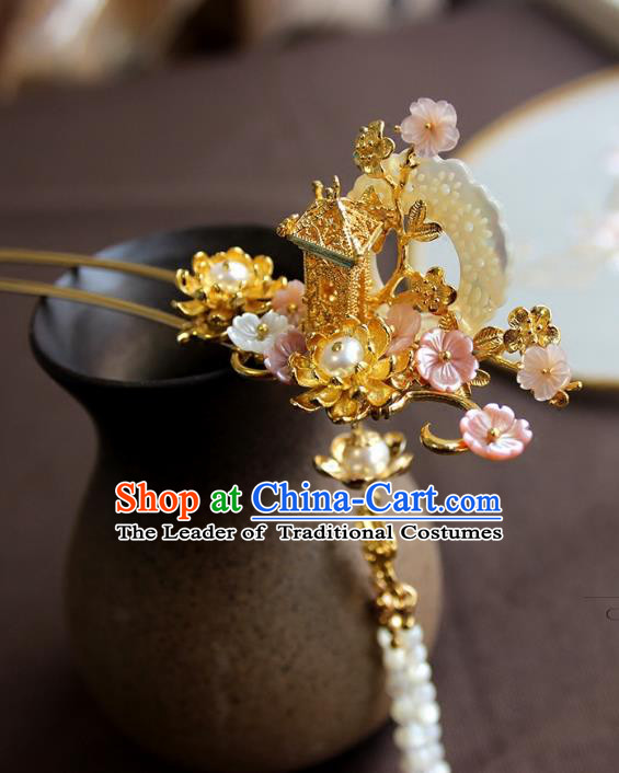 Chinese Ancient Handmade Pavilion Hair Clip Classical Hair Accessories Hanfu Hairpins for Women