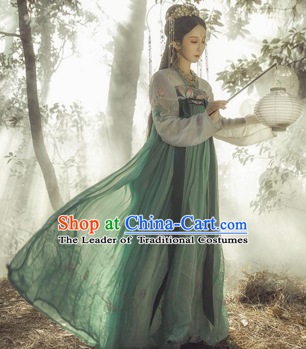 Chinese Ancient Princess Costume Traditional Tang Dynasty Imperial Consort Embroidered Green Hanfu Dress for Women