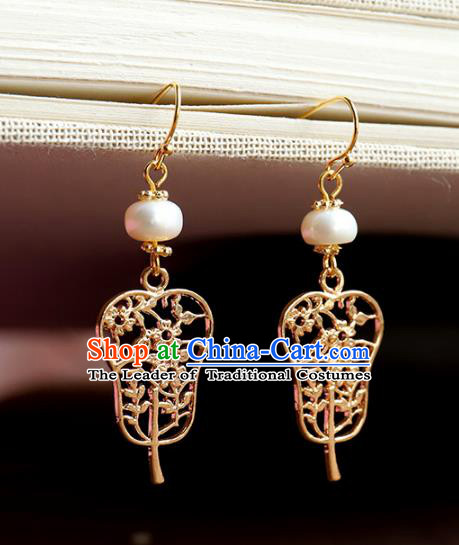 Chinese Ancient Handmade Classical Accessories Hanfu Palm-Leaf Fan Earrings for Women