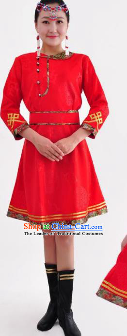 Chinese Mongol Nationality Costume Red Mongolian Robe Traditional Mongolian Minority Dress for Women