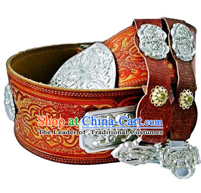 Chinese Handmade Mongol Nationality Waistband Mongolian Leather Belts for Men