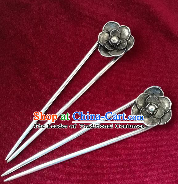 Chinese Traditional Miao Nationality Hair Accessories Hair Clip, Hmong Sliver Hairpins Headwear for Women