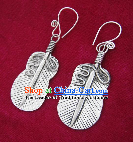 Chinese Handmade Miao Nationality Sliver Jewelry Accessories Hmong Palm-leaf Fan Earrings for Women