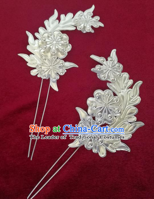 Chinese Traditional Miao Nationality Hair Accessories Hanfu Sliver Hairpins for Women