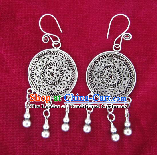 Chinese Handmade Miao Nationality Jewelry Accessories Hmong Sliver Earrings for Women