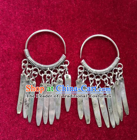 Chinese Handmade Miao Nationality Jewelry Accessories Hmong Sliver Earrings for Women