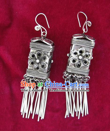 Chinese Handmade Miao Nationality Jewelry Accessories Hmong Sliver Earrings for Women