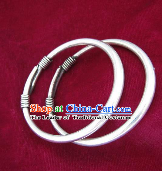 Chinese Miao Nationality Ornaments Traditional Hmong Handmade Sliver Bracelet for Women