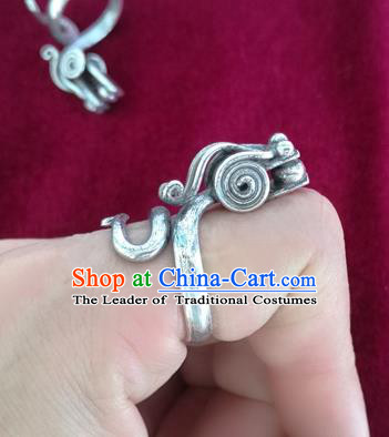 Chinese Miao Nationality Ornaments Sliver Dragon Ring Accessories Traditional Hmong Finger Ring for Women