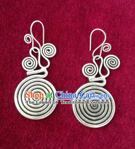 Chinese Handmade Miao Nationality Eardrop Jewelry Accessories Hmong Sliver Earrings for Women