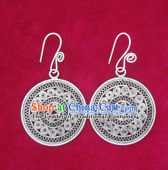 Chinese Handmade Miao Nationality Eardrop Hmong Sliver Earrings for Women