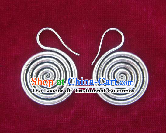 Chinese Handmade Miao Sliver Eardrop Hmong Nationality Earrings for Women