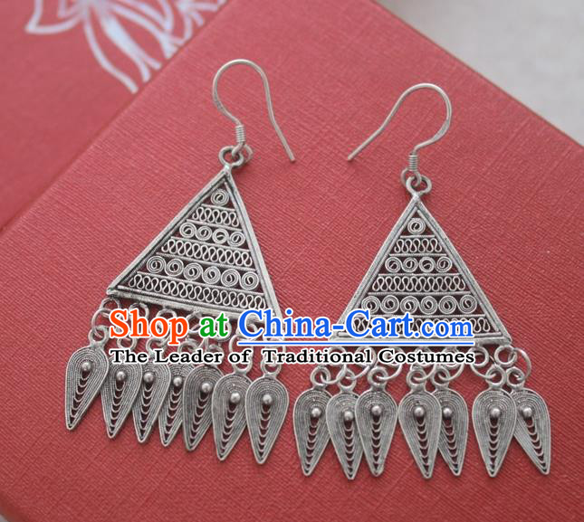 Chinese Handmade Miao Nationality Eardrop Jewelry Accessories Hmong Sliver Tassel Earrings for Women