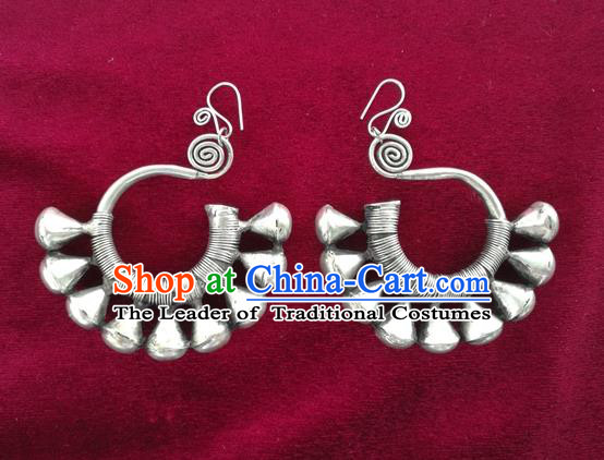 Chinese Handmade Miao Nationality Eardrop Jewelry Accessories Hmong Sliver Earrings for Women