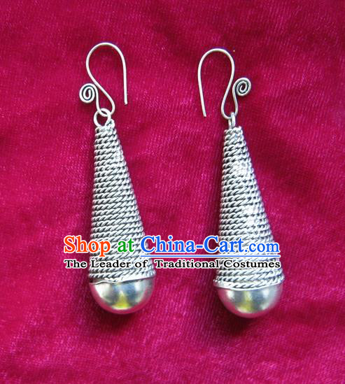 Chinese Handmade Miao Sliver Eardrop Hmong Nationality Earrings for Women