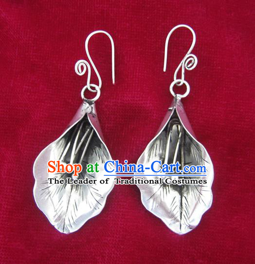 Chinese Handmade Miao Sliver Lily Flower Eardrop Hmong Nationality Earrings for Women