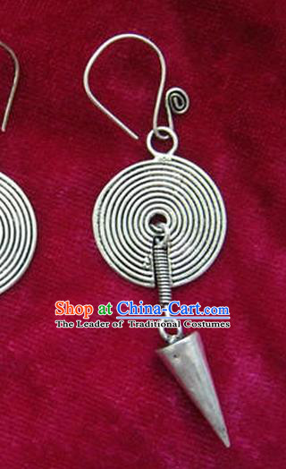 Chinese Handmade Miao Sliver Eardrop Hmong Nationality Earrings for Women