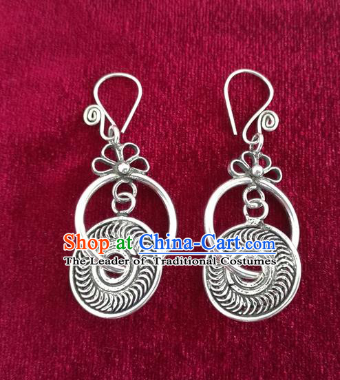 Chinese Handmade Minority Miao Sliver Eardrop Hmong Earrings for Women