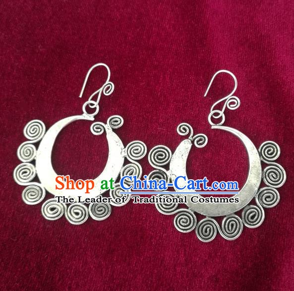 Chinese Miao Sliver Ornaments Sliver Earrings Traditional Hmong Handmade Eardrop for Women