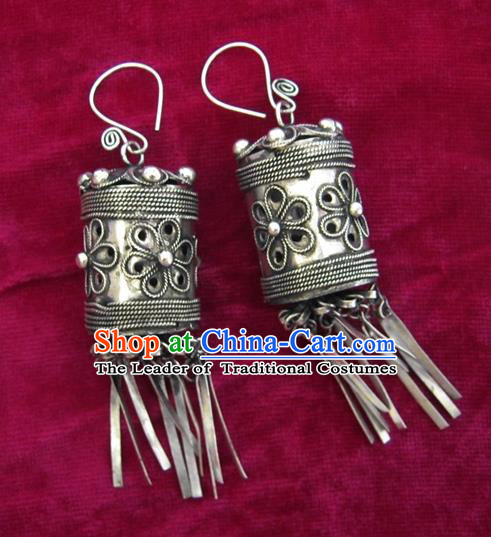 Chinese Handmade Miao Sliver Exaggerated Eardrop Hmong Nationality Earrings for Women