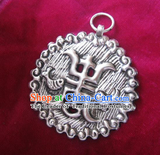 Chinese Miao Sliver Ornaments Carving Longevity Lock Necklace Traditional Hmong Sliver Pendant for Women