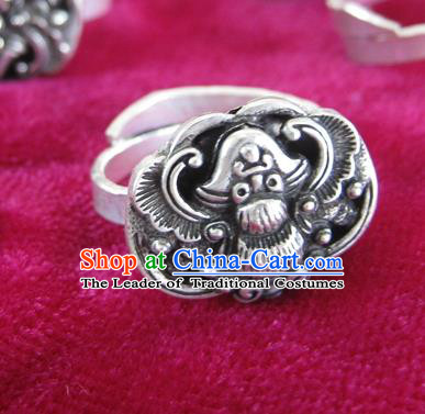 Chinese Traditional Miao Sliver Ornaments Carving Bat Ring Traditional Hmong Sliver Rings for Women