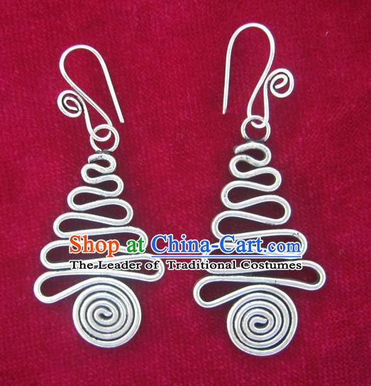 Chinese Traditional Miao Sliver Earrings Traditional Hmong Wedding Eardrop for Women