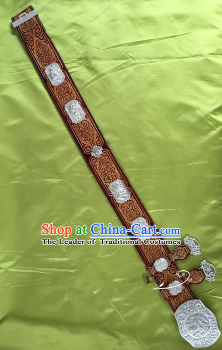 Traditional Chinese Mongol Nationality Leather Waistband Mongolian Robe Green Belts for Men