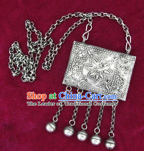 Traditional Chinese Miao Sliver Carving Necklace Hmong Ornaments Minority Longevity Lock for Women