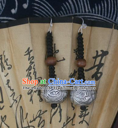 Chinese Miao Sliver Traditional Carving Earrings Hmong Ornaments Minority Headwear for Women