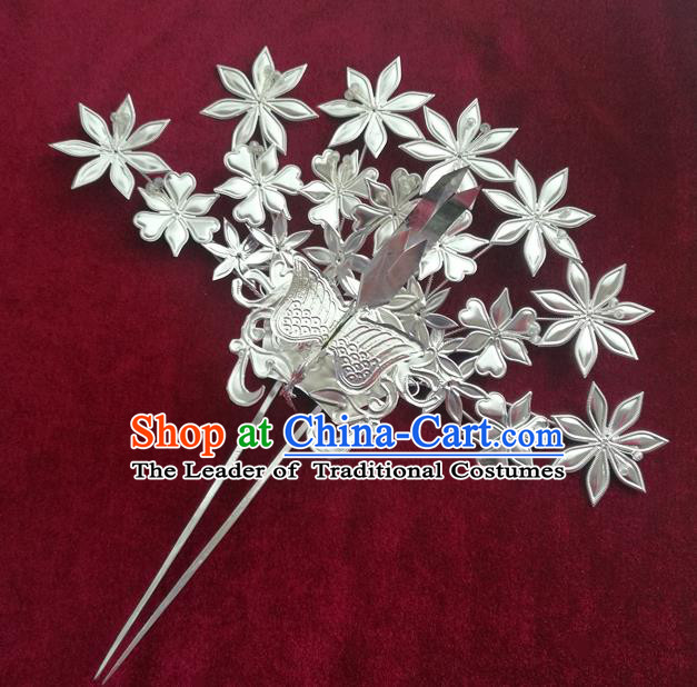 Traditional Chinese Miao Nationality Wedding Phoenix Hair Clip Hanfu Sliver Hairpins Hair Accessories for Women