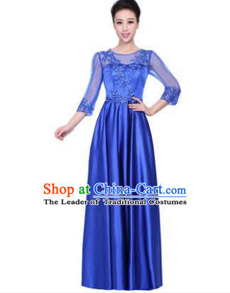 Professional Chorus Stage Performance Costume, Compere Singing Group Modern Dance Blue Dress for Women